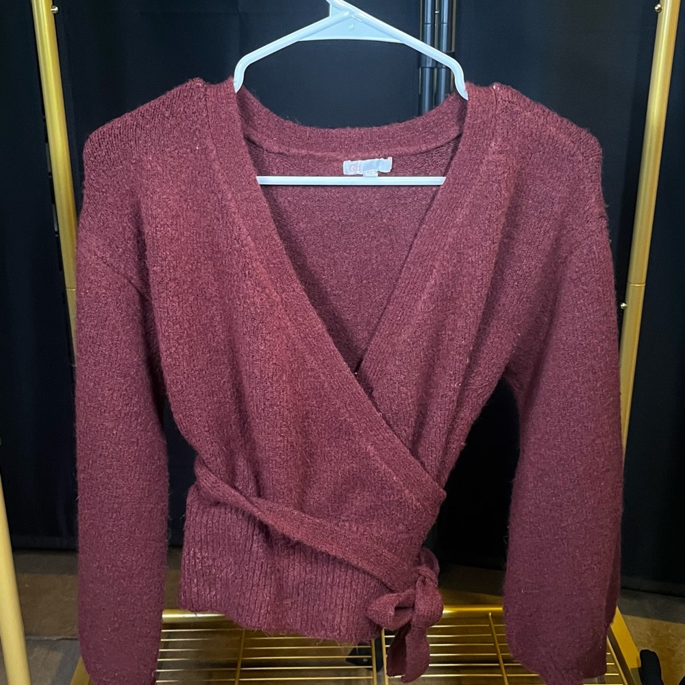 Women's Burgundy Wrap Sweater